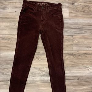 American eagle maroon corduroy skinny jeans.